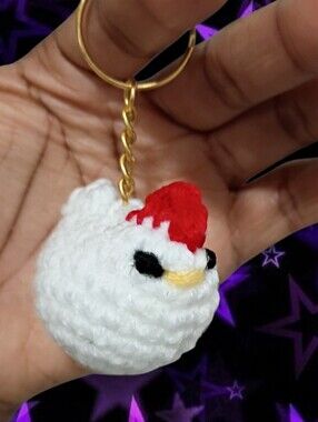 4PC Summer Handmade White & Red Chicken Keychain - Cute Crochet